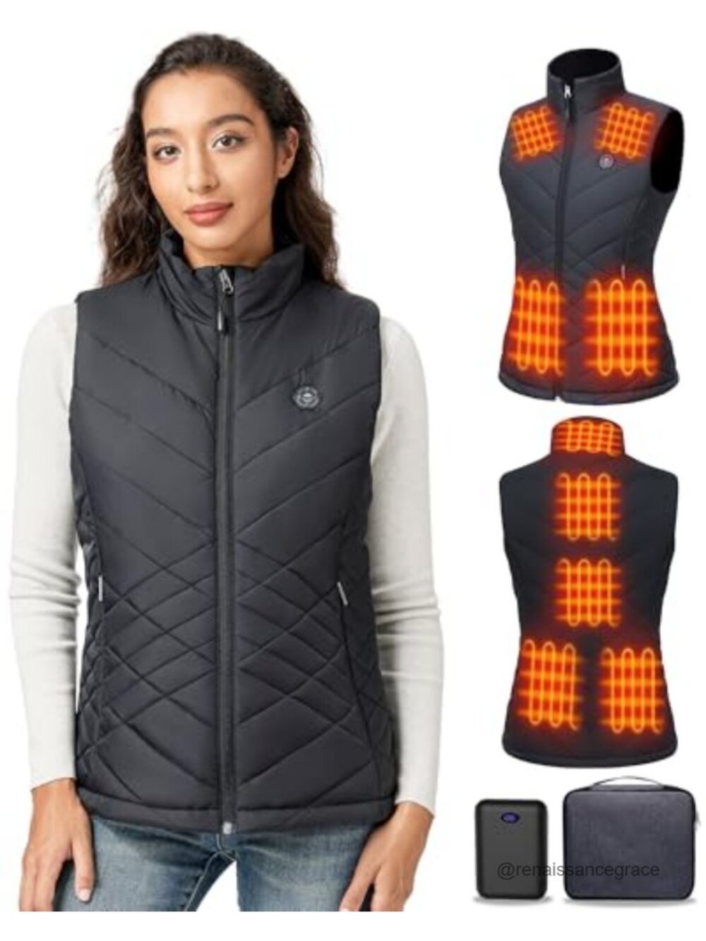 Heated Vest Women 9 Heating Zones Diamond Quilting Nylon Sleeveless